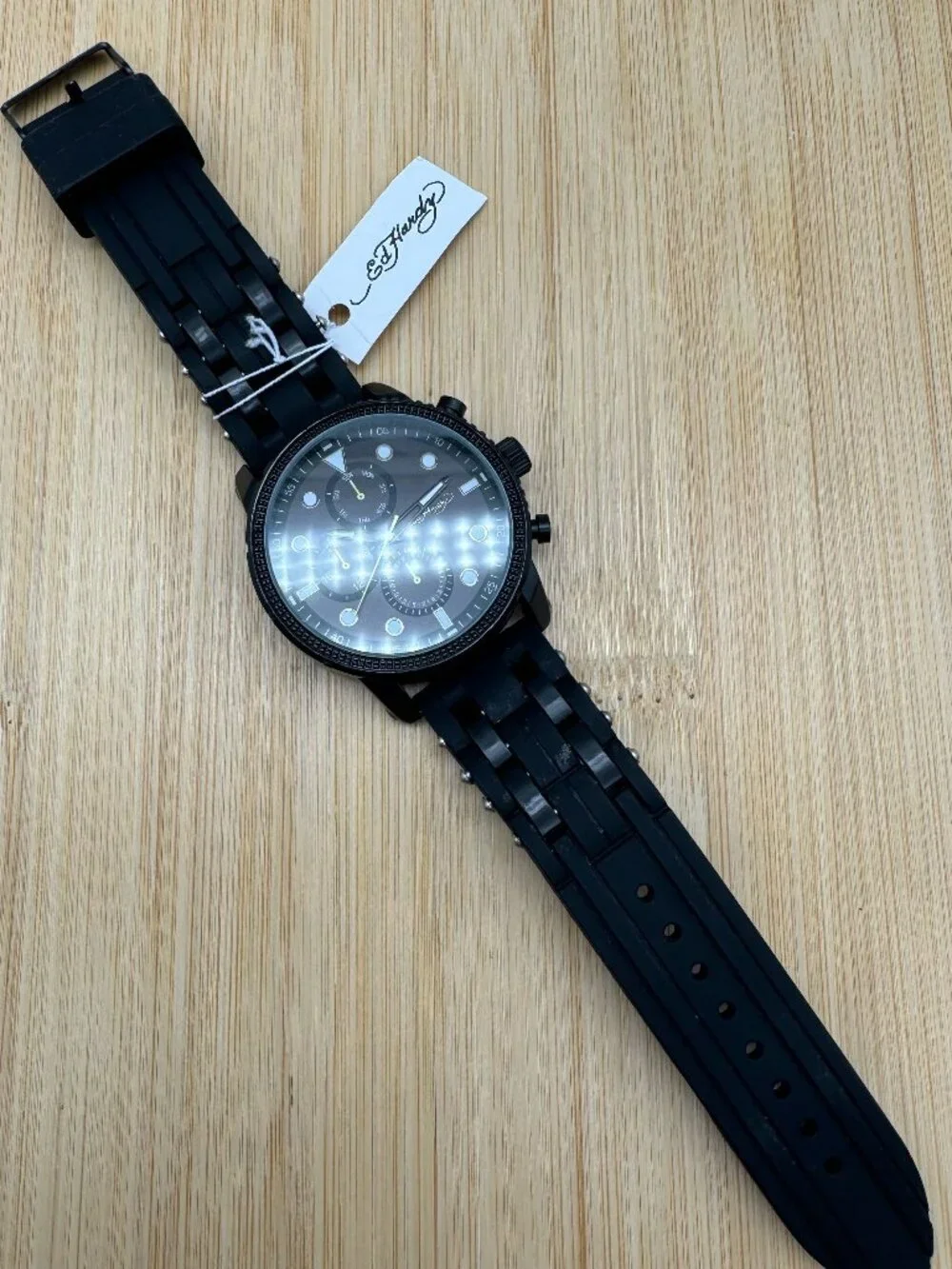 ED HARDY Men's Matte Black Watch with Round Face and Black Silicone Strap 50444